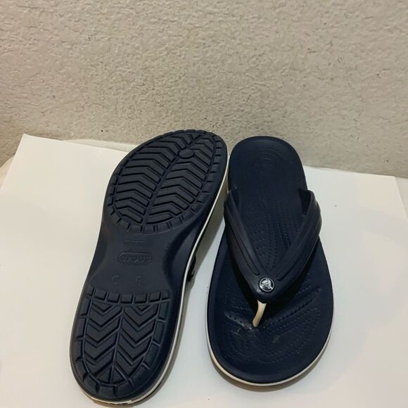 Crocs Crocband Thong Flip Flops Mens 12 Navy Blue Slip On Sandals - Picture 9 of 12